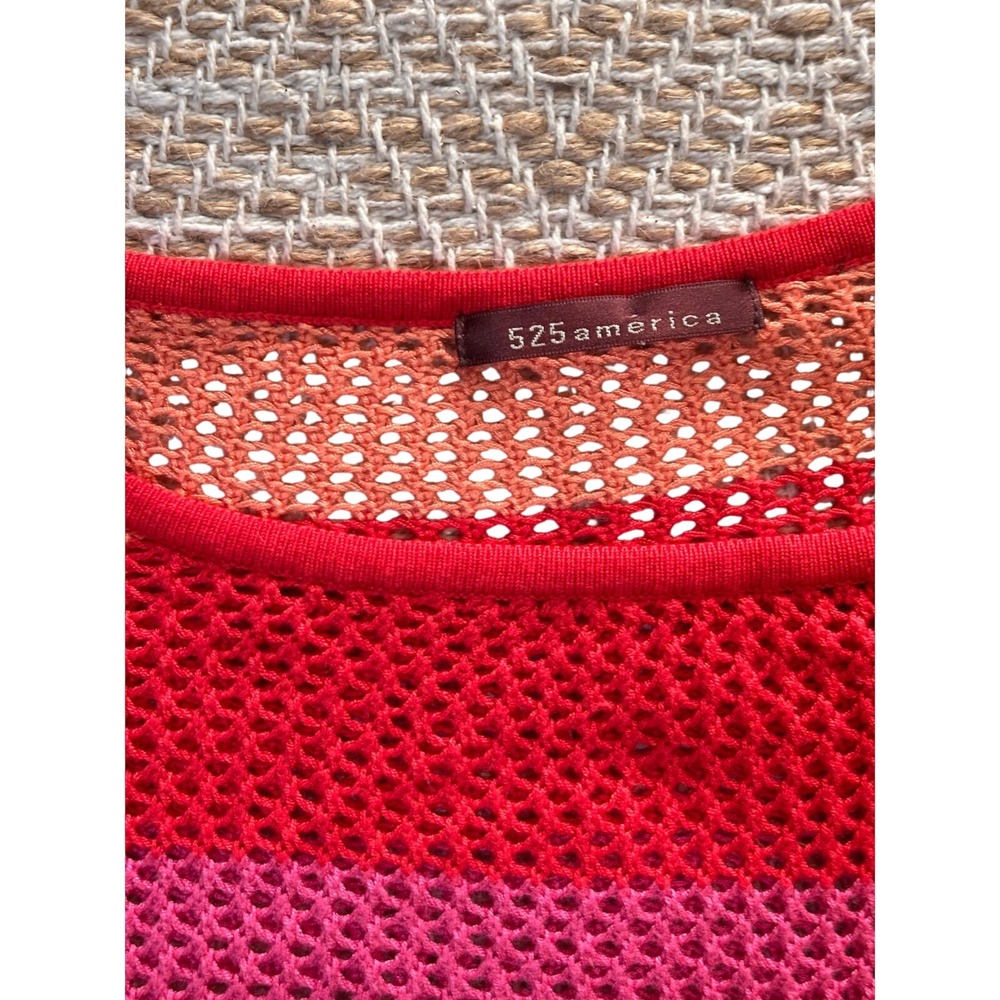 525 America Open Knit Sweater Womens S Red Pink Orange Excellent Striped Mesh - Picture 5 of 7
